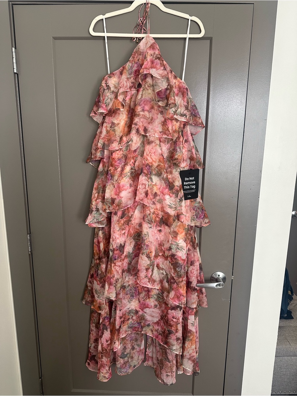 Lulu's Pink Floral Halter Ruffle Dress